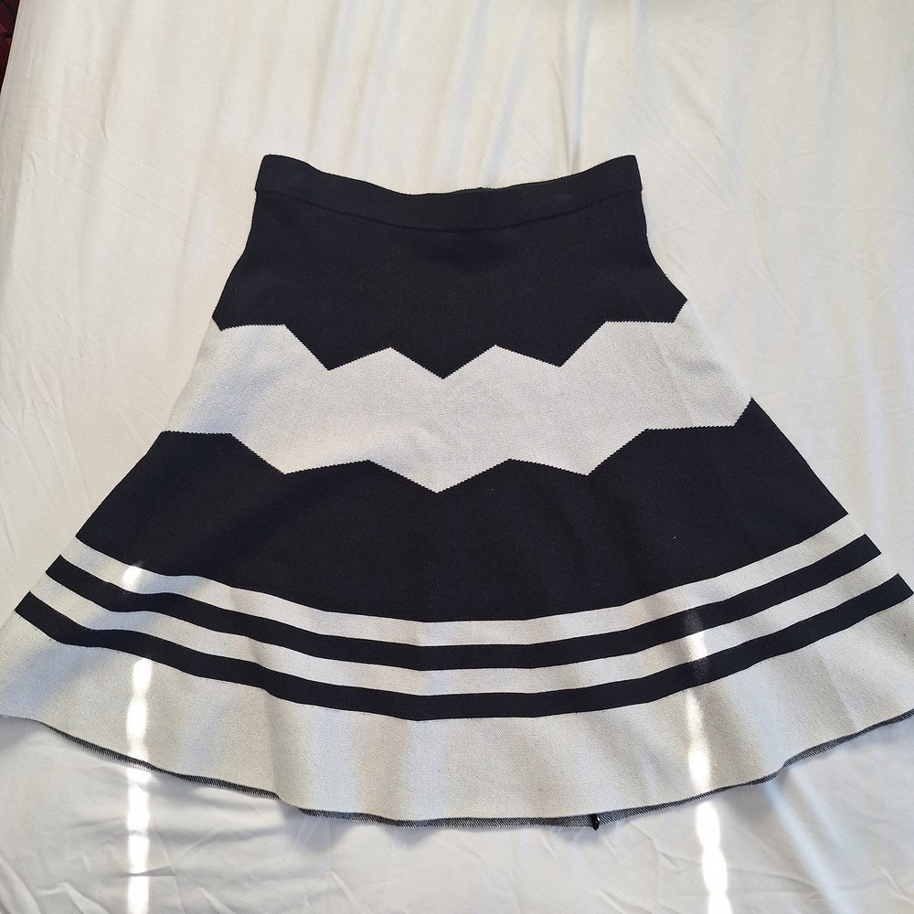 NWOT Premise Black & White Chevron Flared Skirt | Size Small
